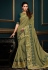 Green satin embroidered party wear saree  10610